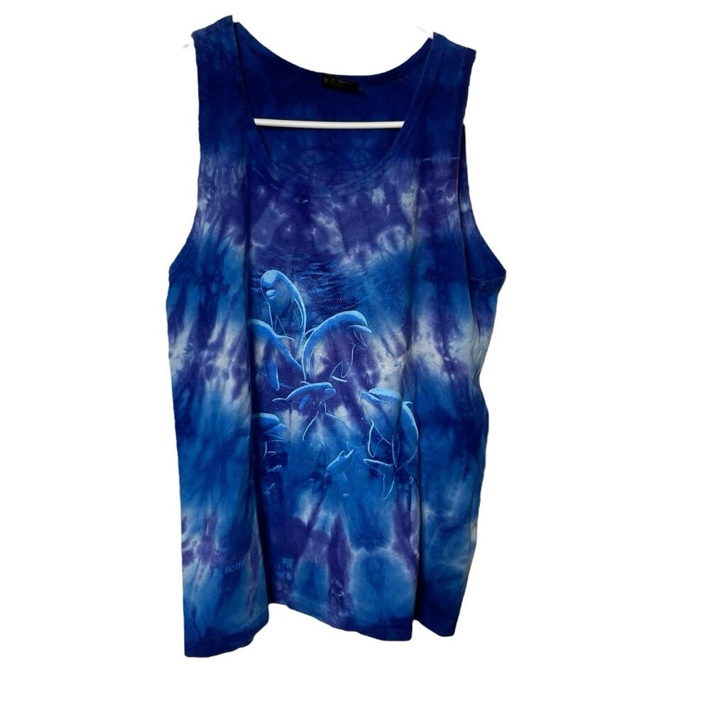 Vintage Churinga Australia Tank Top Mens S Dolphin Sleeveless Tie Dye Blue